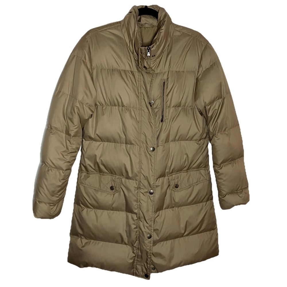 Lauren Ralph Lauren Puffer Coat Womens Tan Mid Long Full Zip Winter Down Filled